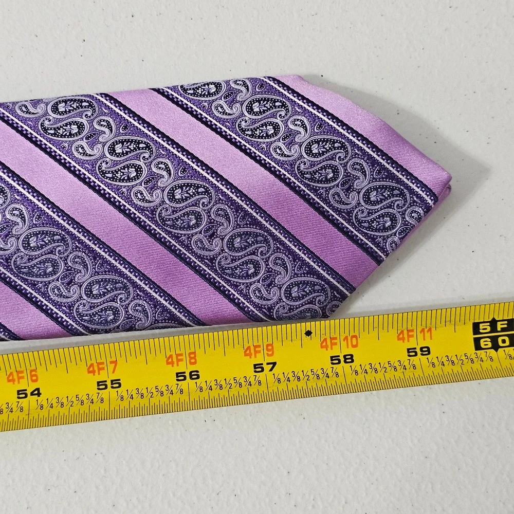 Ermenegildo Zegna Silk Tie Purple Paisley Striped Italian Luxury Designer Formal